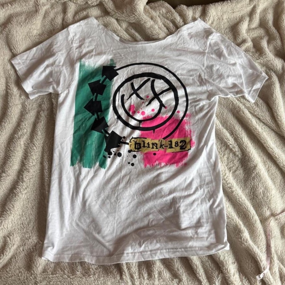 Women's White Short Sleeve Tee with Pink & Teal Graphic